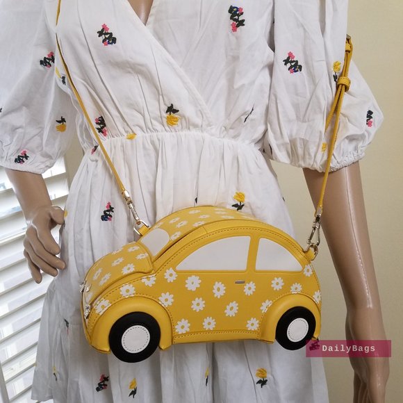 BEAUTIFUL BAG KATE SPADE BEEP BEEP BEETLE FLORAL WHITE YELLOW CAR CROSSBODY - Picture 12 of 12